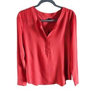 Ann Taylor Woman Size M  1/3 Button Down Blouse Melon Color Rounded Hem Cuffed